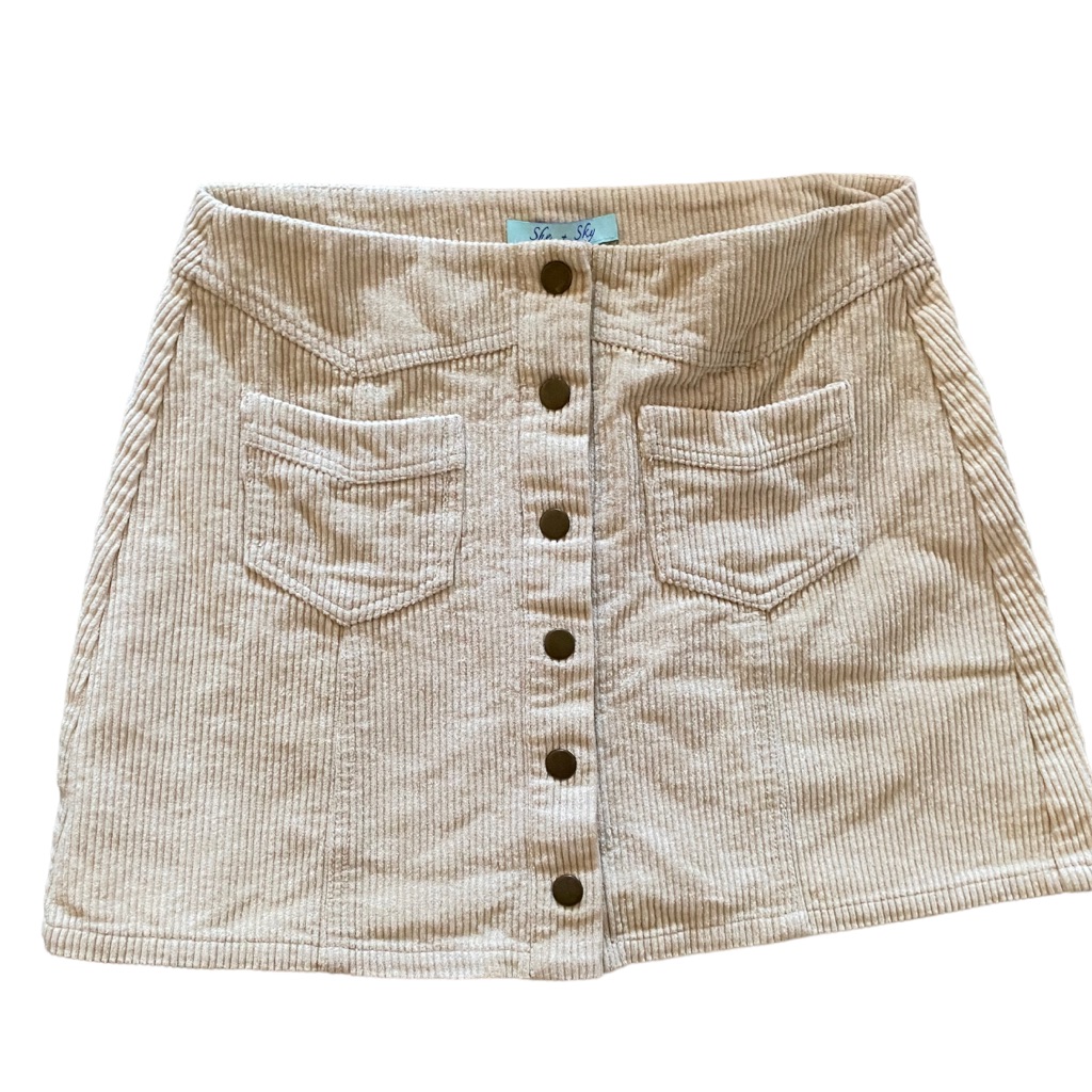 She+Sky Cute Cream Tan Snap Close Soft Corduroy Ribbed Mini Skirt W Pock